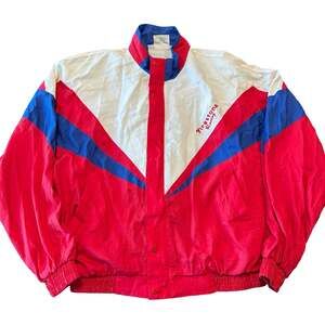 Vintage Firestone Racing Bomber Jacket Red White Blue Snap Button